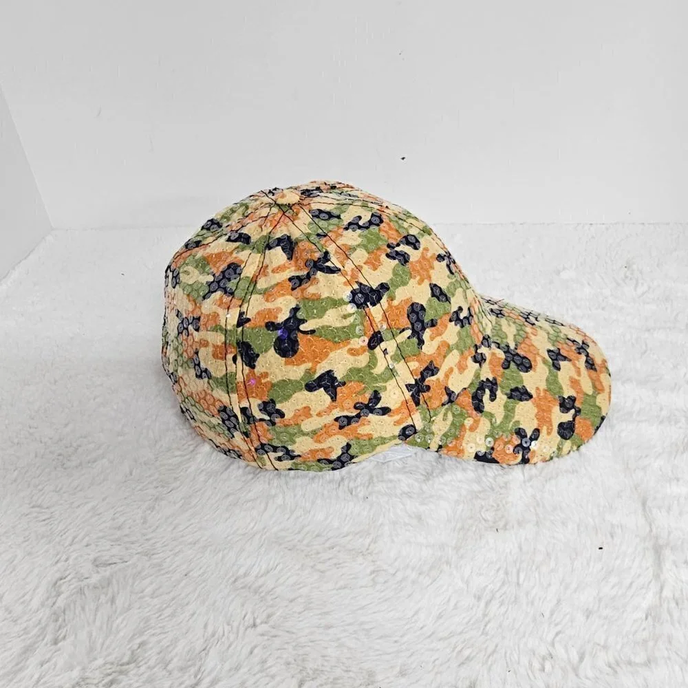 Unbranded Orange Green Camo Sequin Military Baseball Cap
